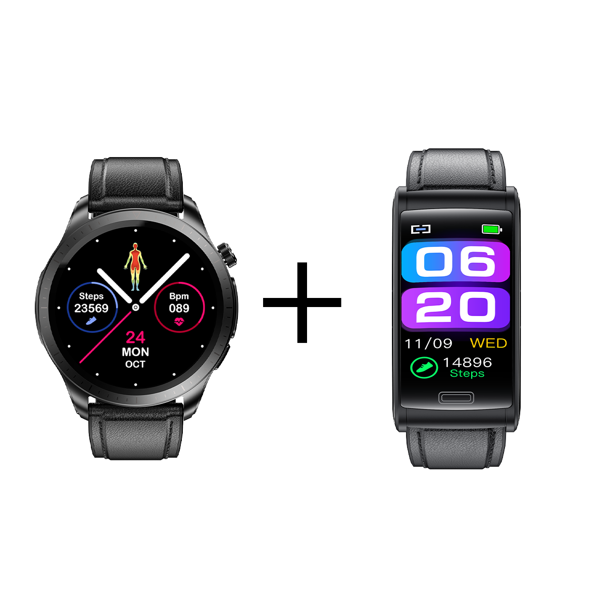 1 + 1 Pachet Smartwatch ProHaks + Smart Bracelet ProHaks (Glicemie, Tensiune Arteriala, ECG 3 Derivatii)