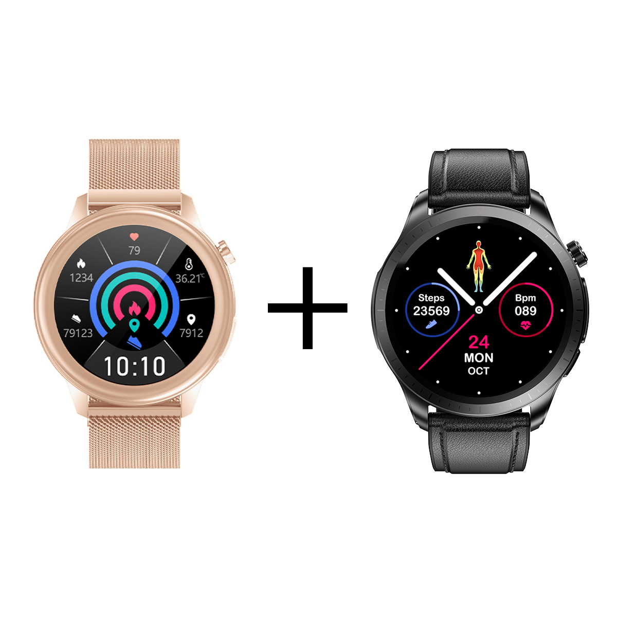 1 + 1 Pachet Smartwatch ProHaks (Glicemie, Tensiune Arteriala, ECG 3 Derivatii) + Smartwatch Monitorizare Functii Rose Gold (Tensiune Arteriala, Puls, Rata Repiratorie, ECG)